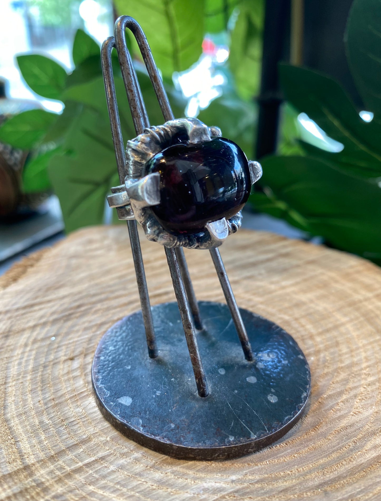 Red Artisan Glass Fine Silver Ring *425R-12