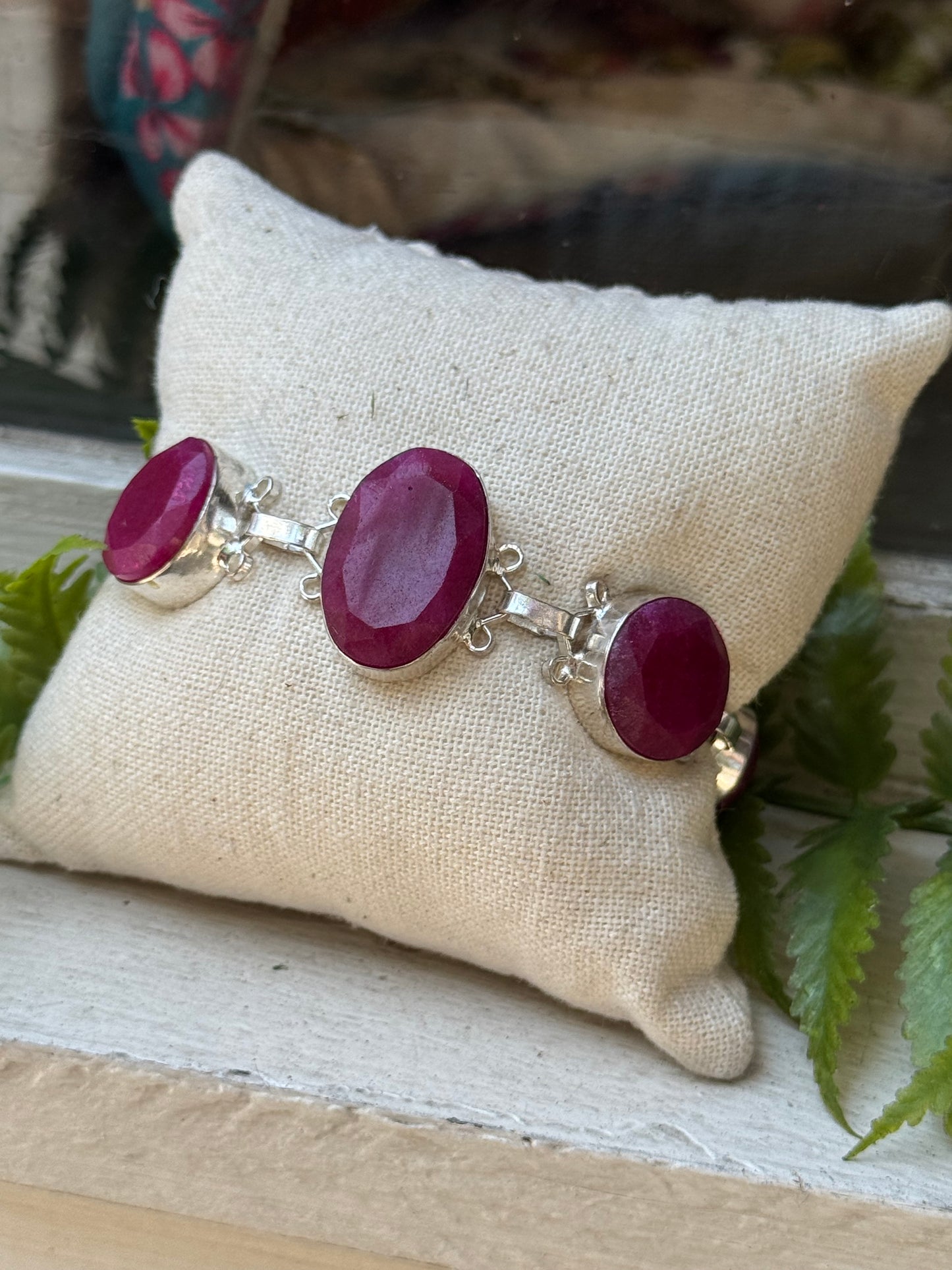 Dyed Ruby Silver Bracelet