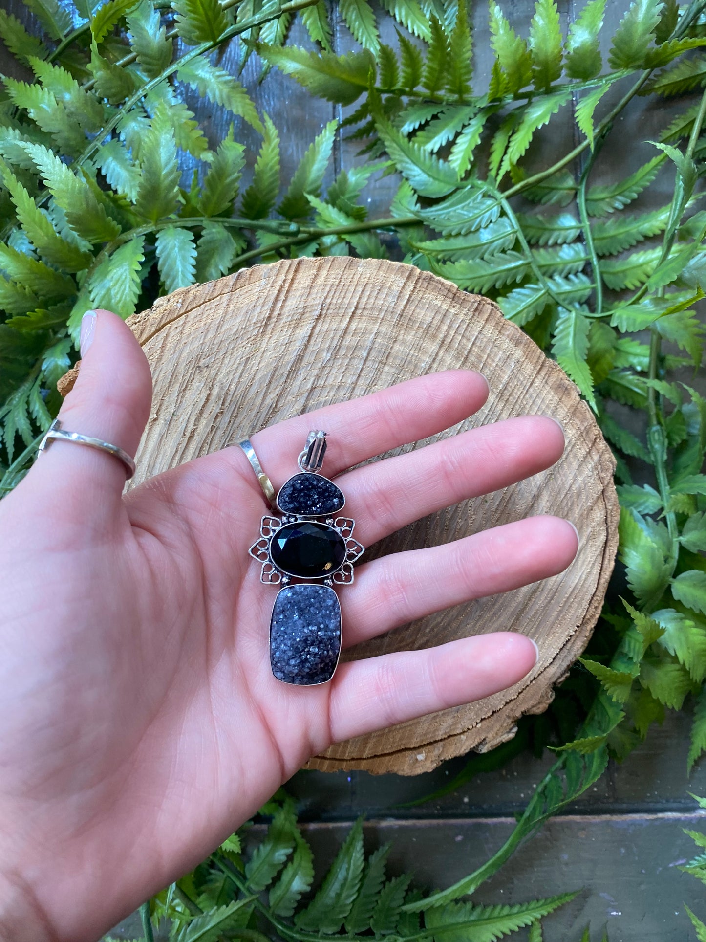 Dyed Black Druzy Onyx Pendant