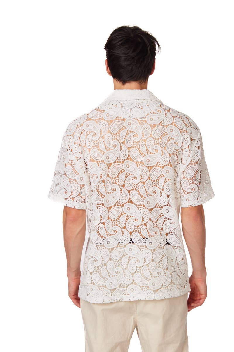 Textured Short Sleeve Men's Shirt - White Lace