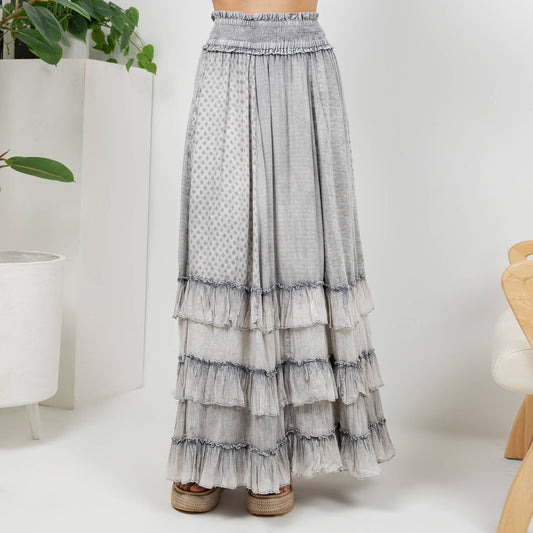 Curve Ruffled Tiered Maxi Skirt - Grey