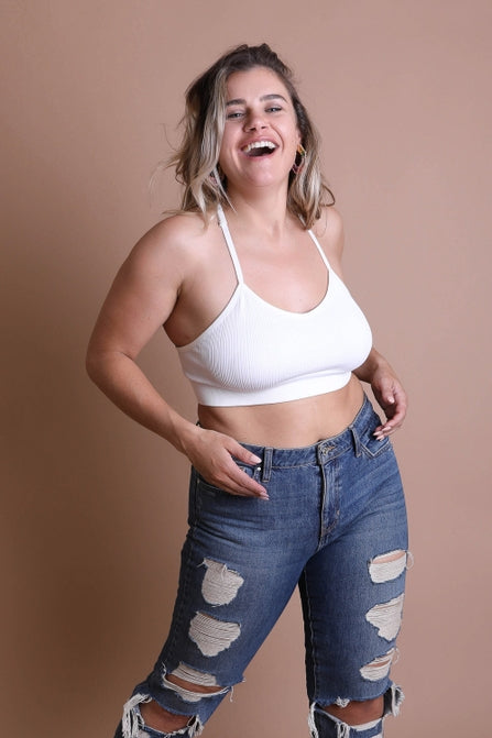 White Plus Size Tattoo Mesh Racerback Bralette - La De Da