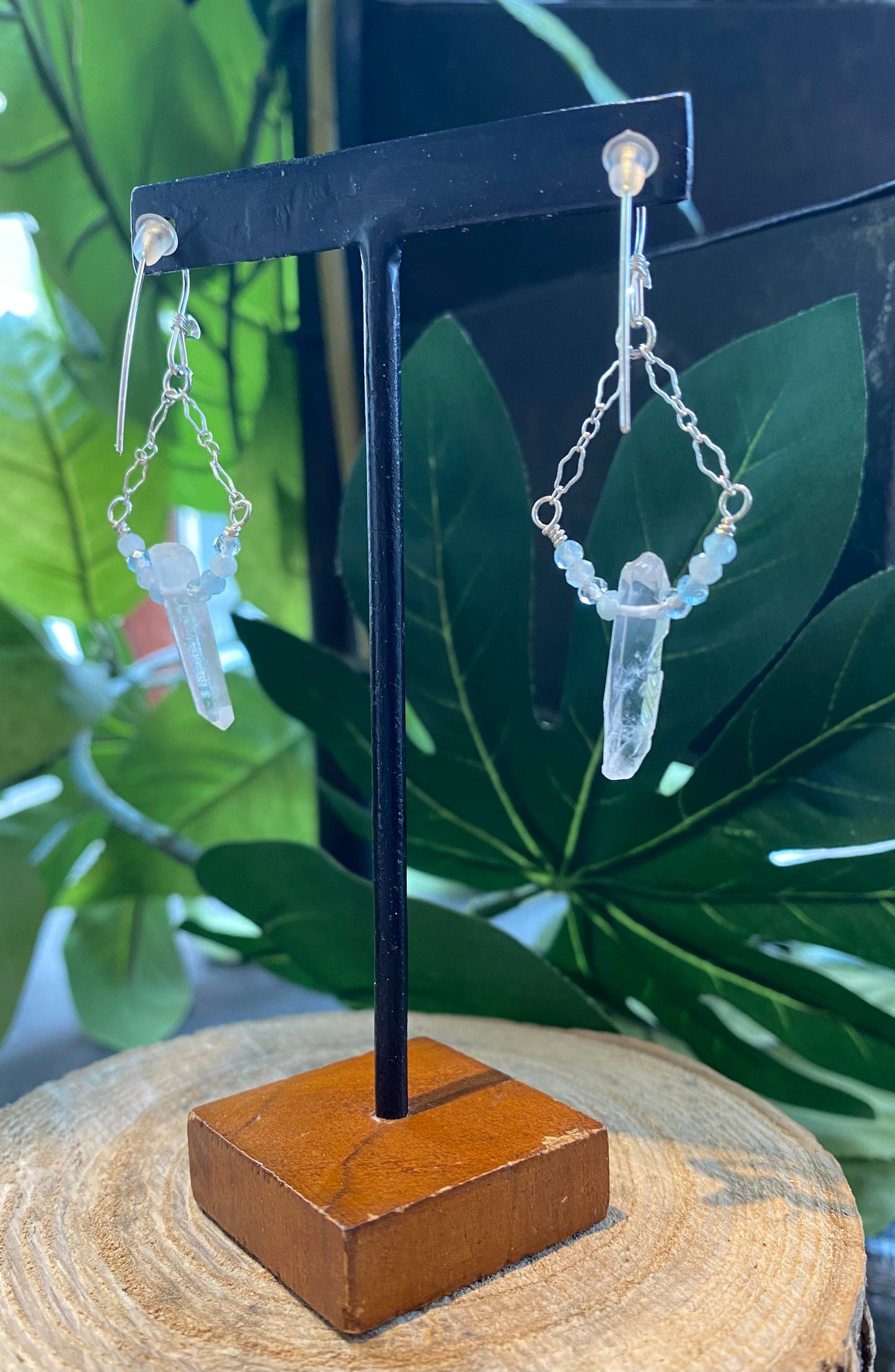 Aquamarine/Crystal Loop Earrings *E264