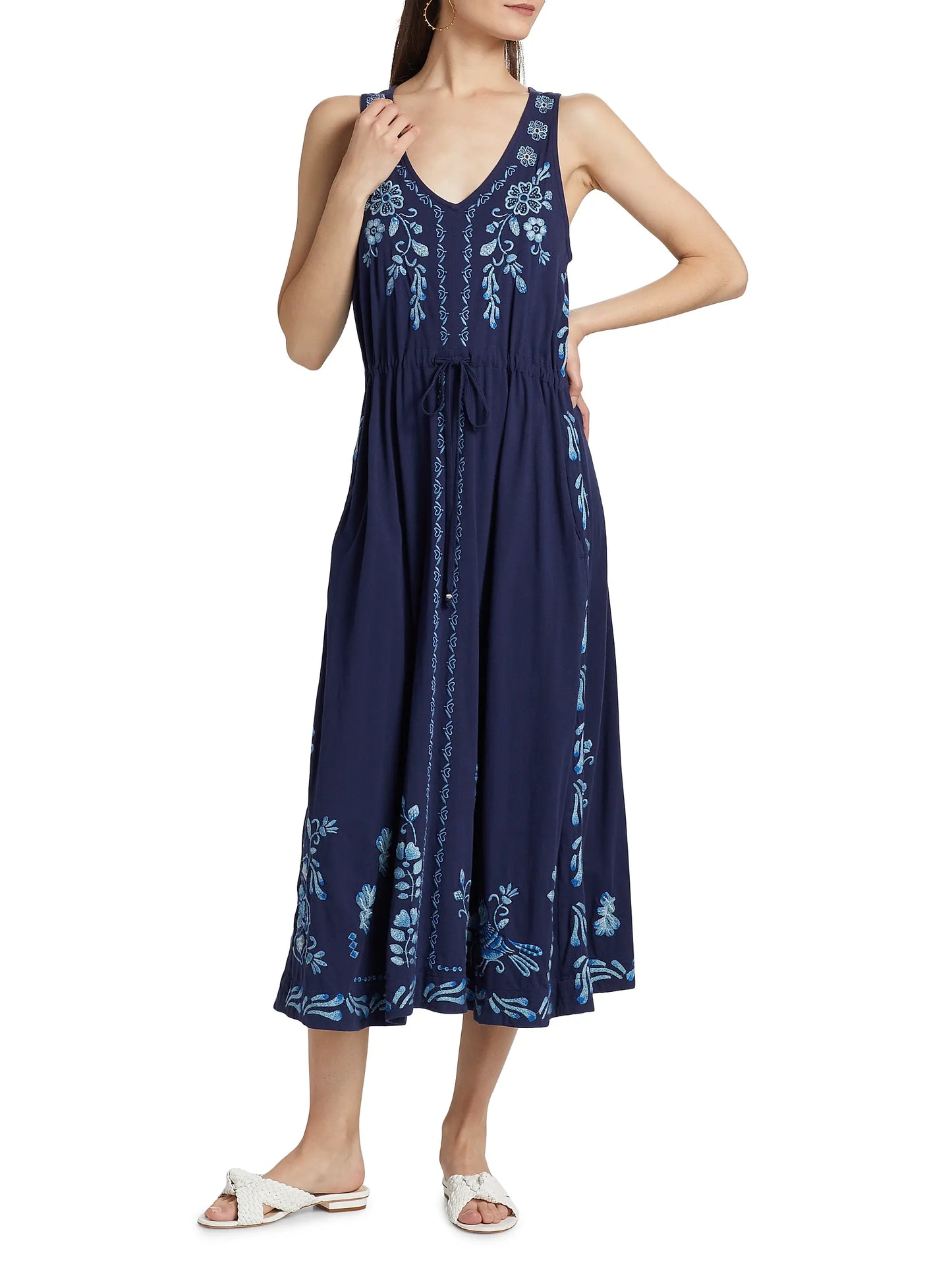 Yadira V-Neck Drawstring Dress - Blue Night