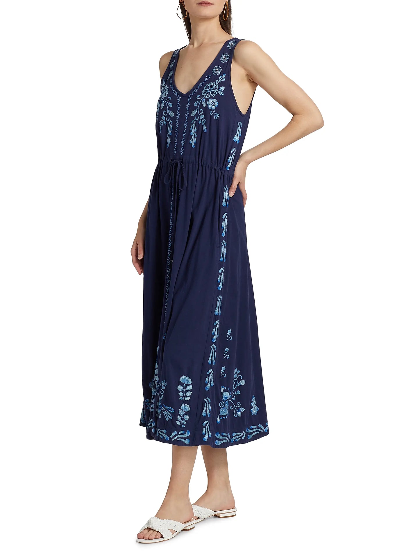 Yadira V-Neck Drawstring Dress - Blue Night