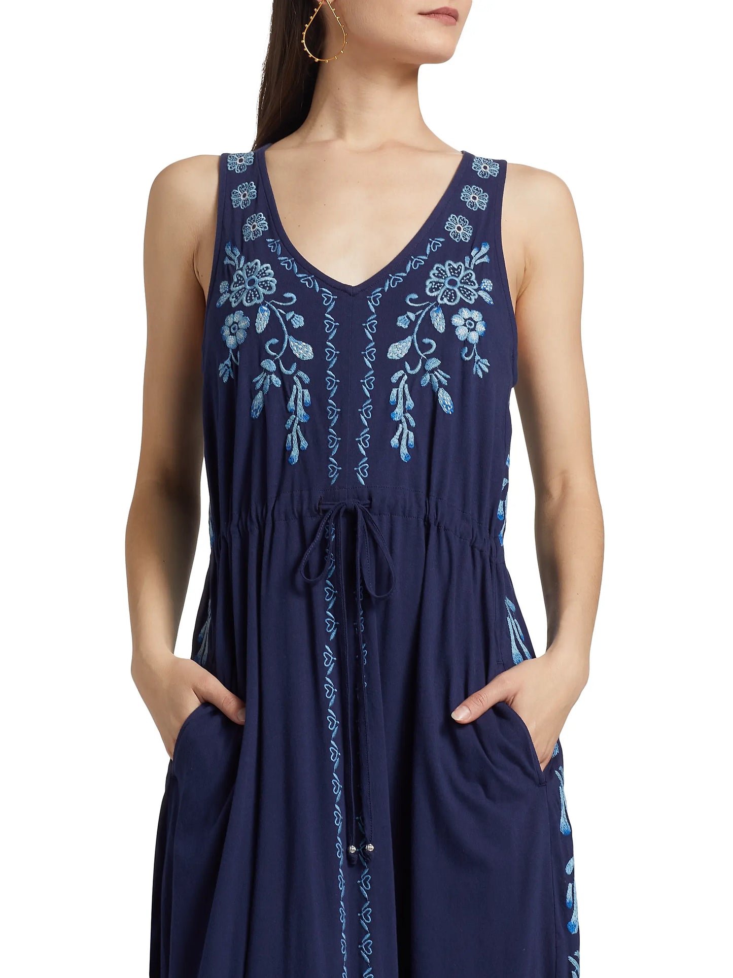 Yadira V-Neck Drawstring Dress - Blue Night