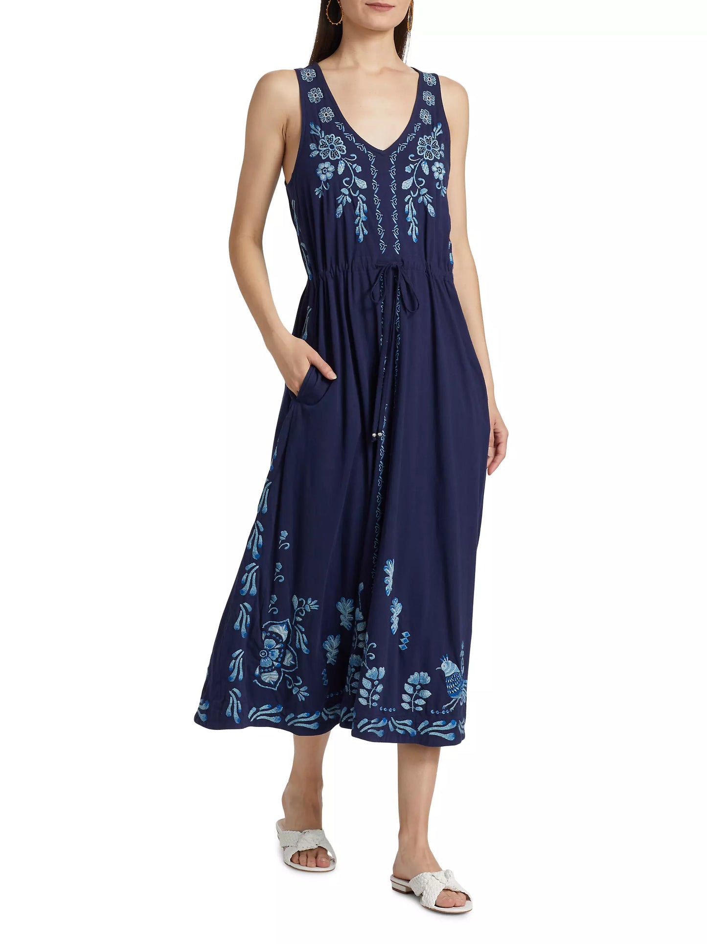 Yadira V-Neck Drawstring Dress - Blue Night