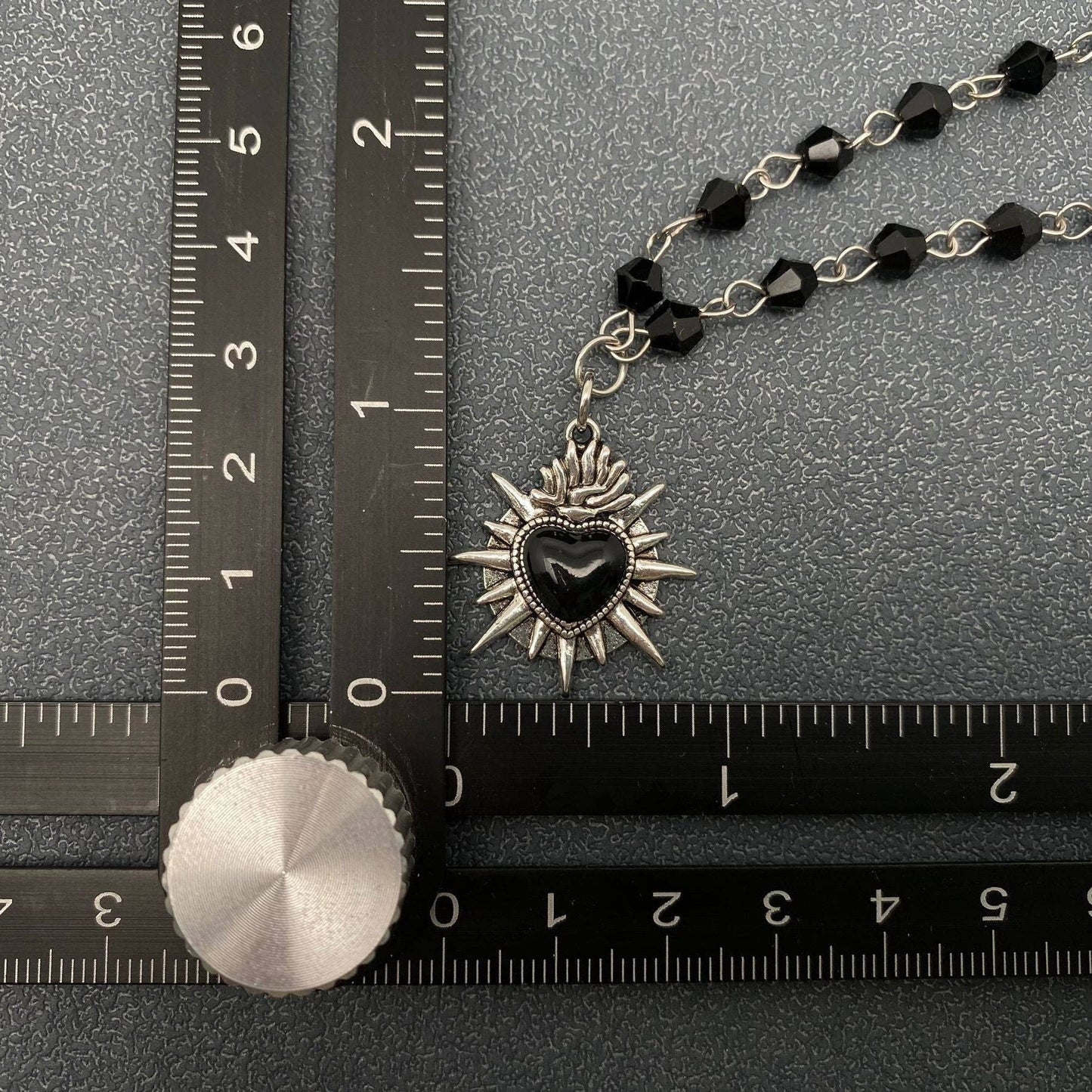 Gothic Black Heart Double Layered Crystal Beaded Necklace