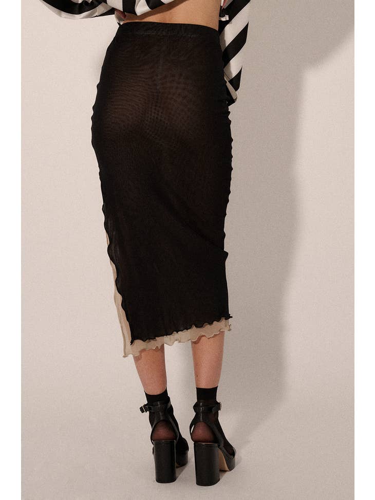Layered Contrast Mesh Midi Skirt Black - La De Da