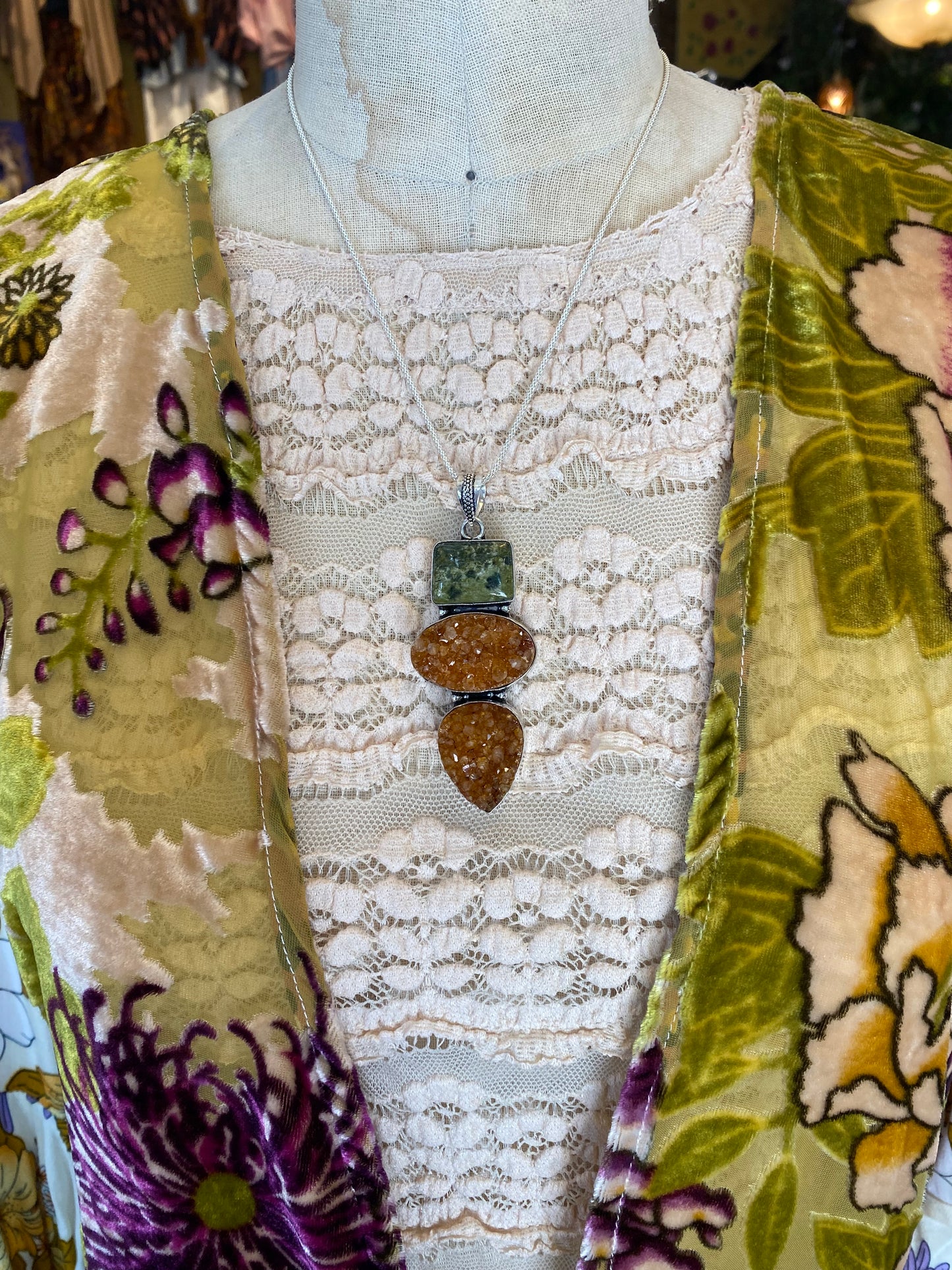 Green Jasper Citrine Druzy Pendant