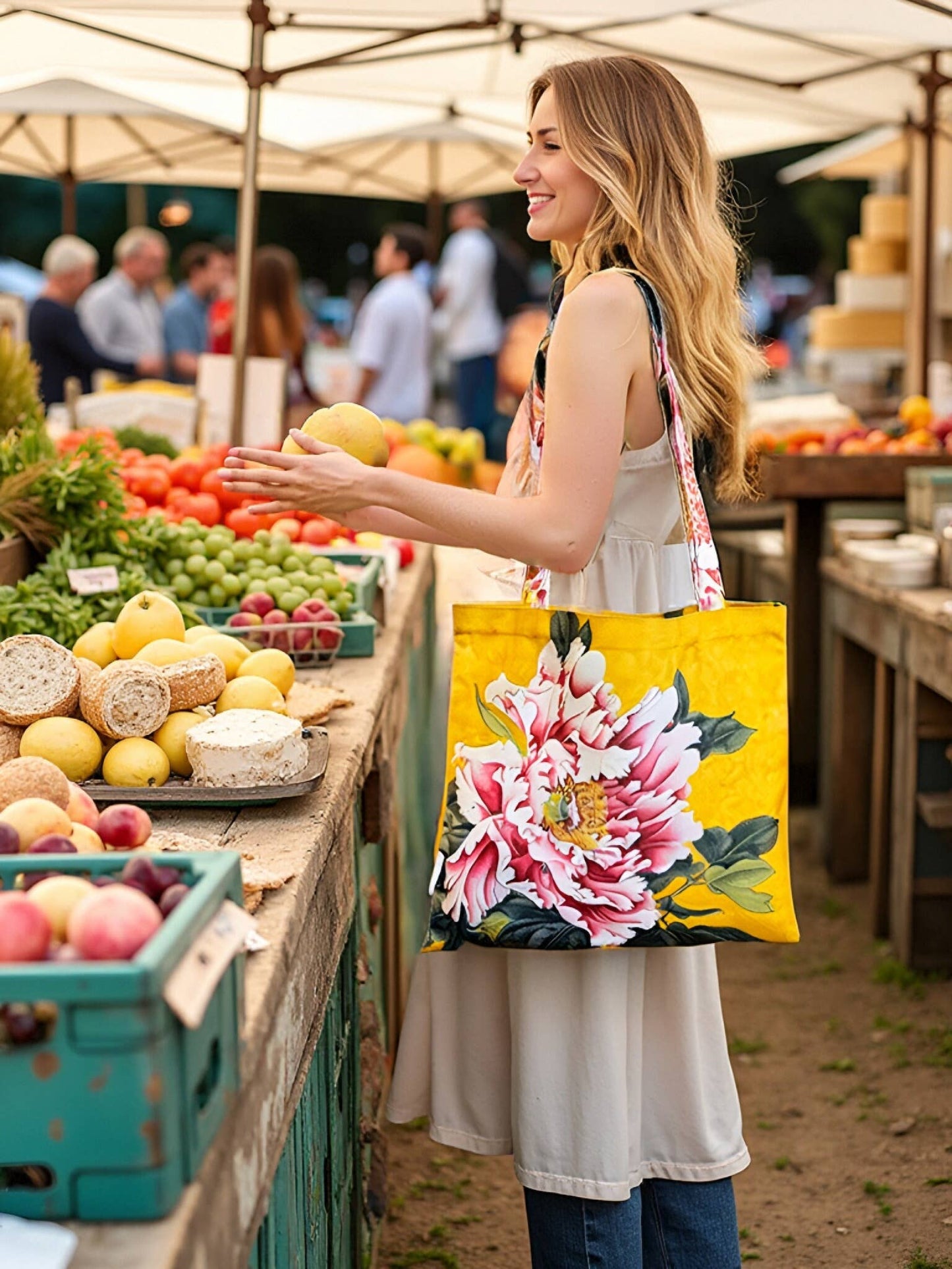 Pink-Gold Peony Luxe Printed Shoulder Bag