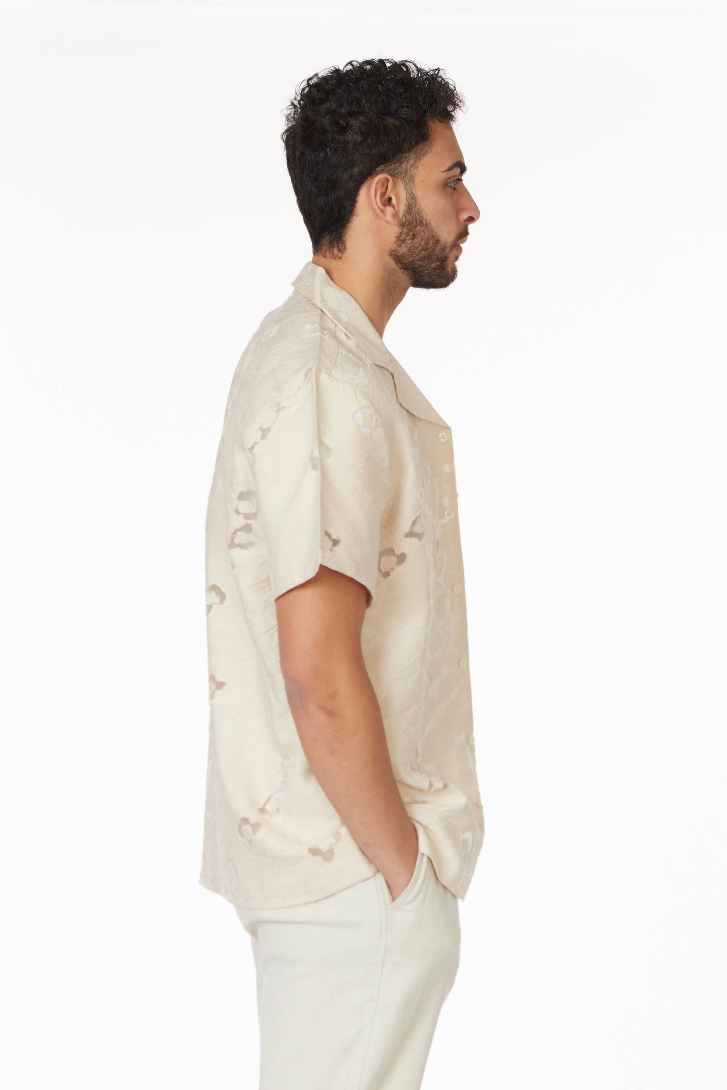 Textured Short Sleeve Men's Shirt - Ivory Floral