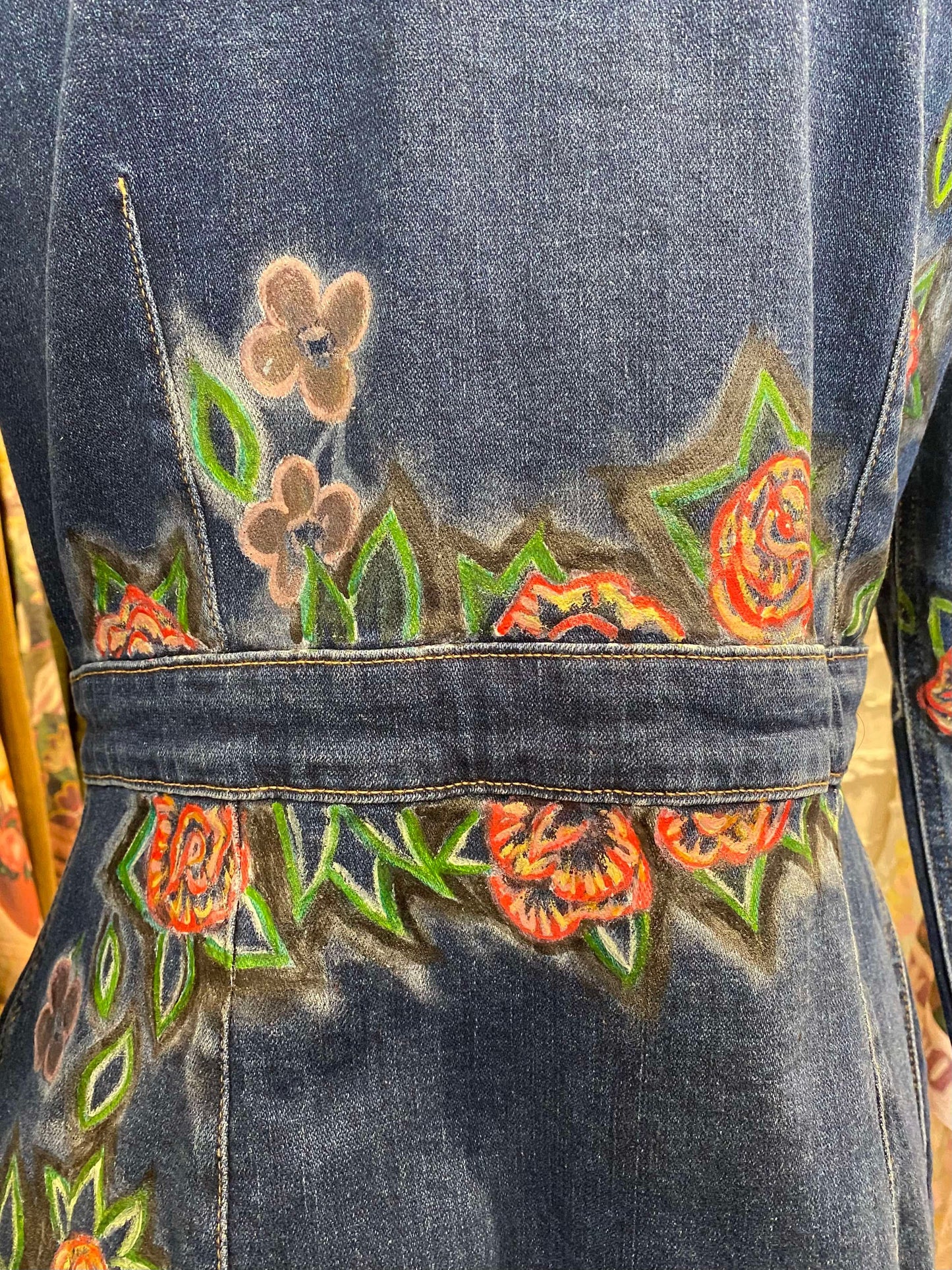 Floral Wrangler Blue Denim Short Dress -Chelsea Dudley Art*
