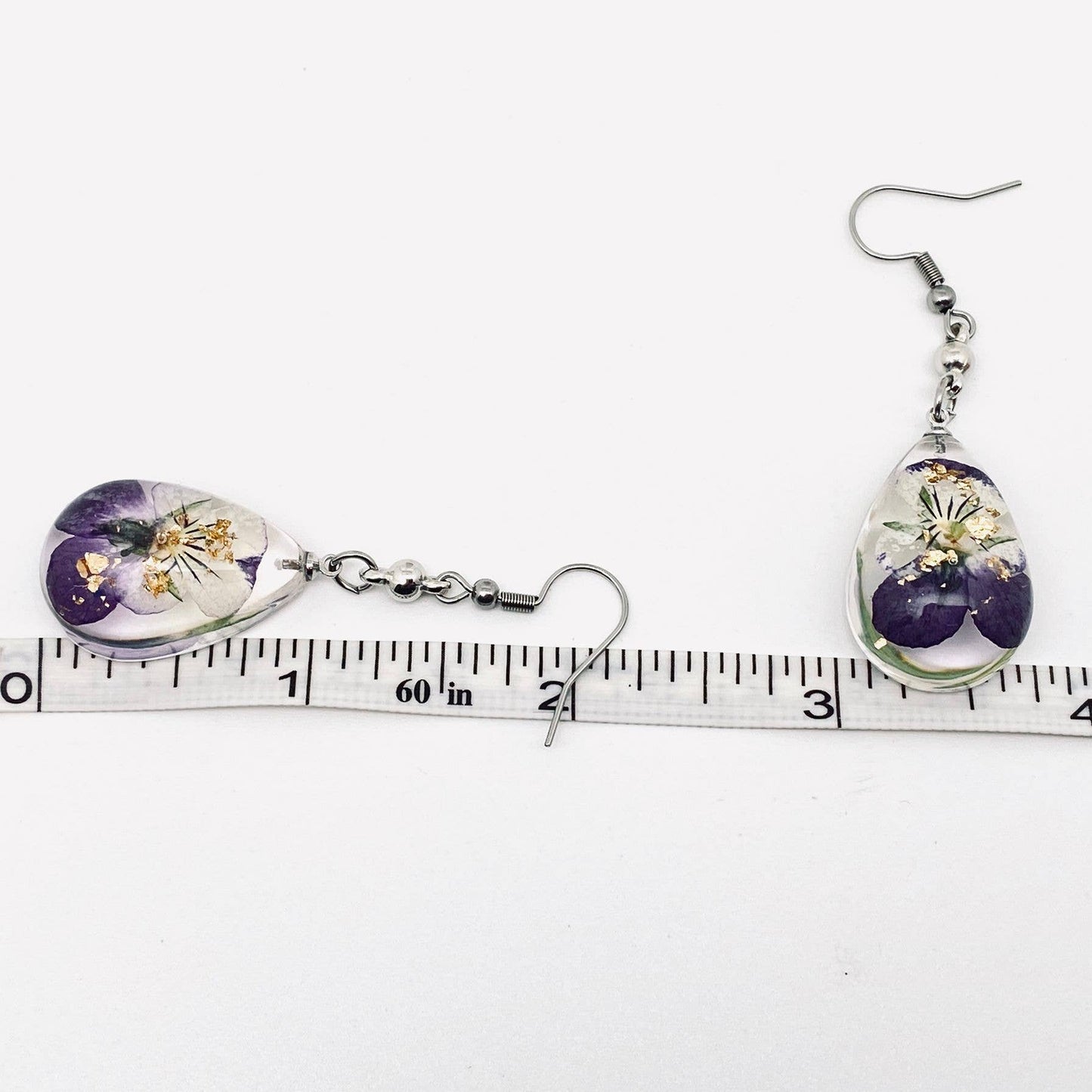 Wild Pansy Dried Flower Teardrop Dangle Earrings