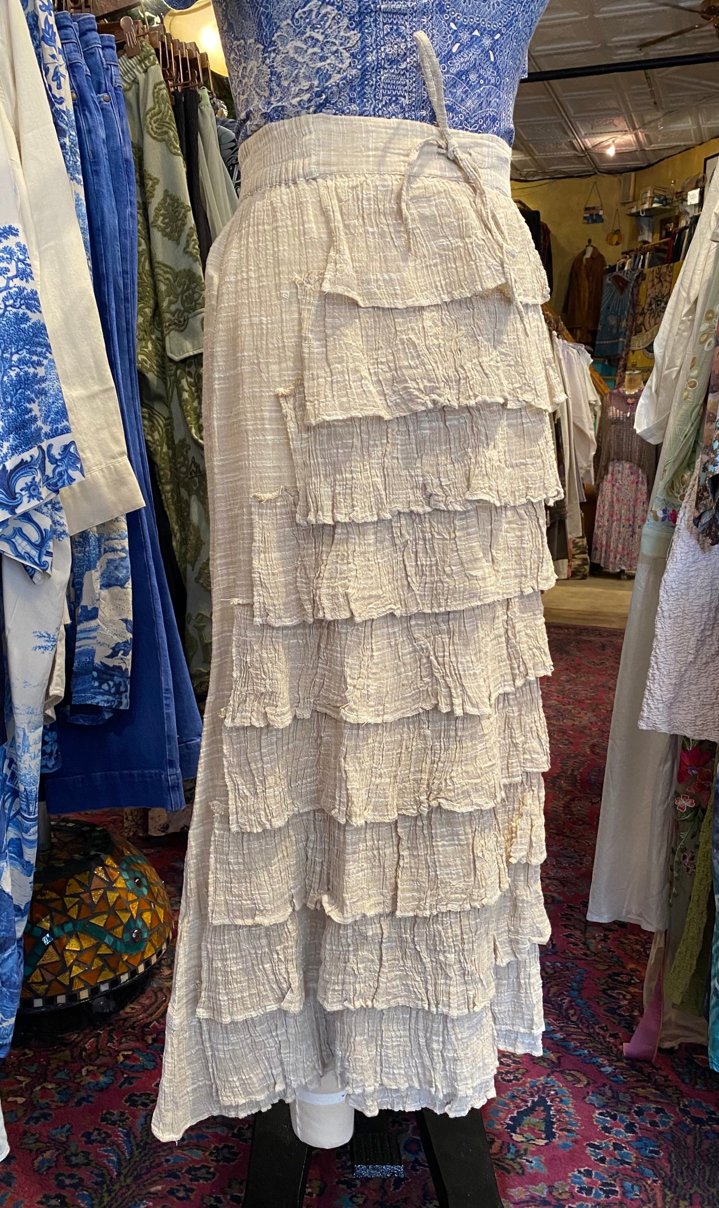 Full Length Layered Ruffle Skirt - Natural