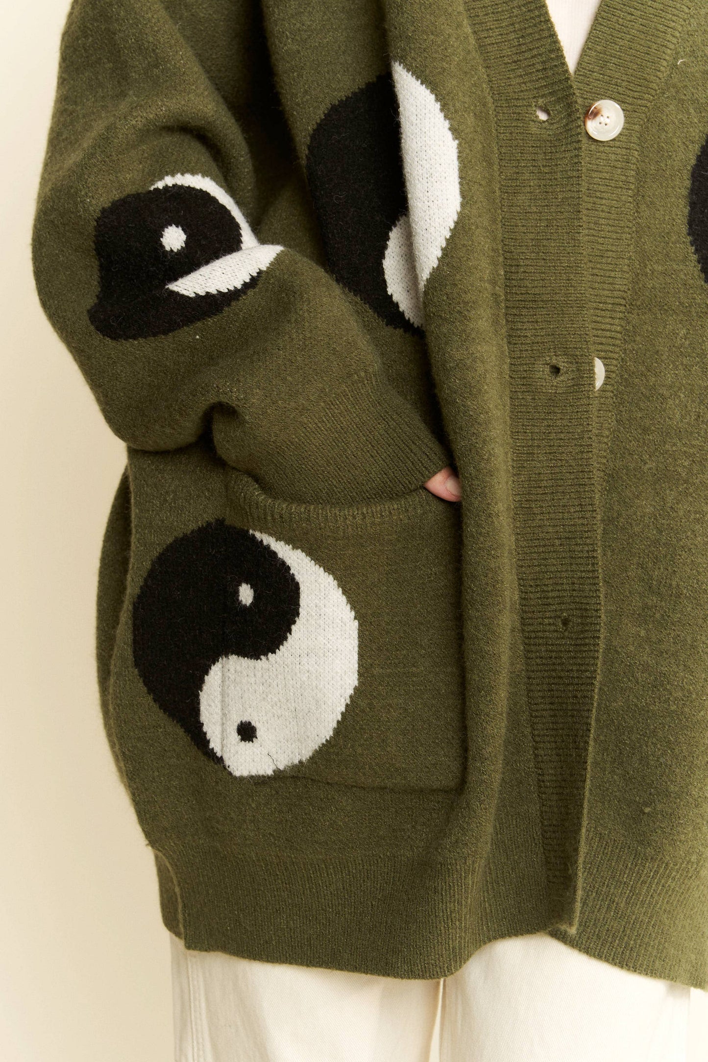 Oversized Yin Yang Cardigan - Olive