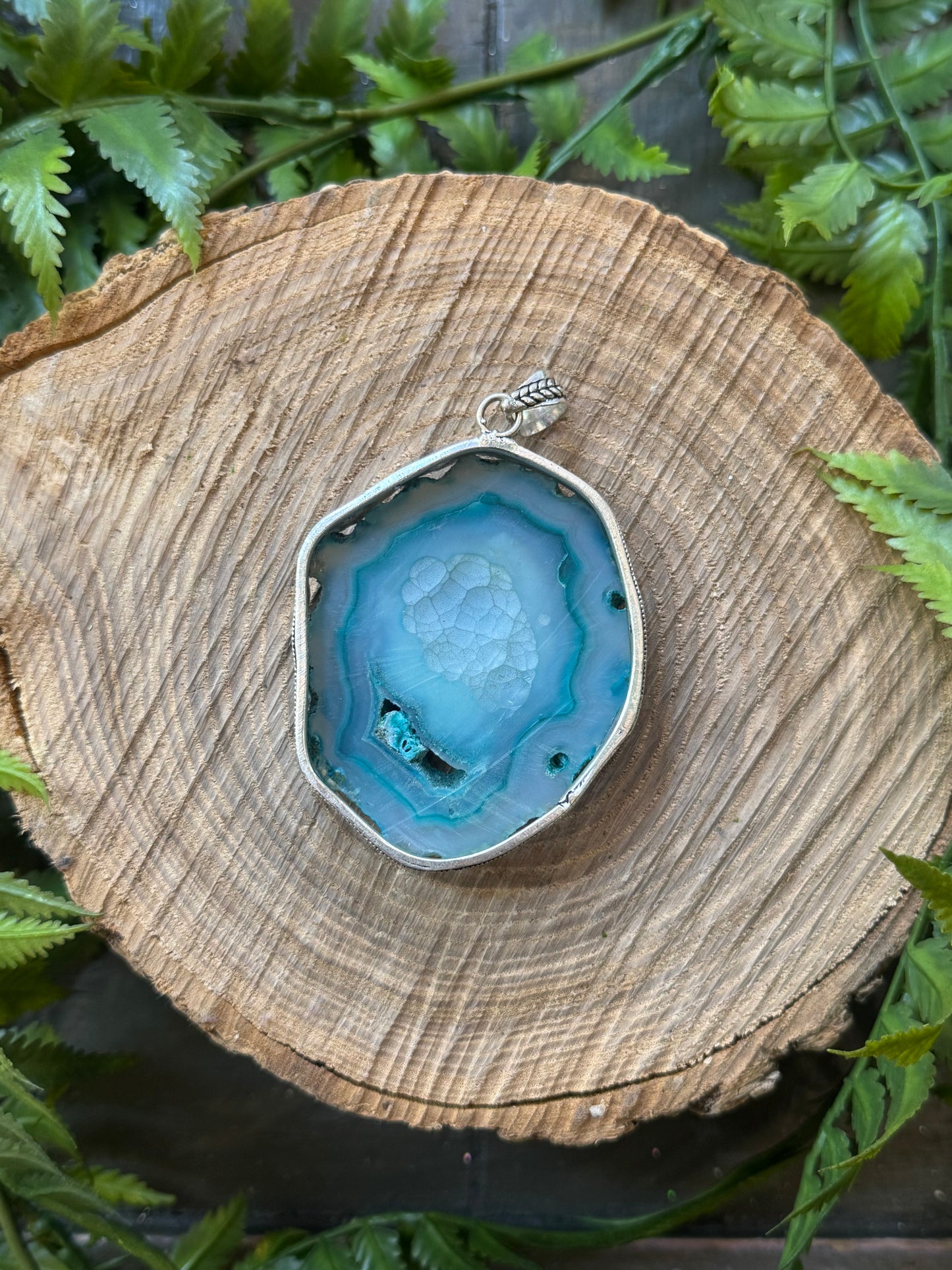 Dyed Large Blue Agate Slice Pendant