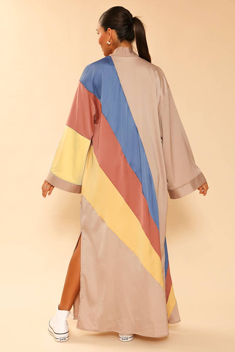 Retro Stripe Kimono - Tan Multi