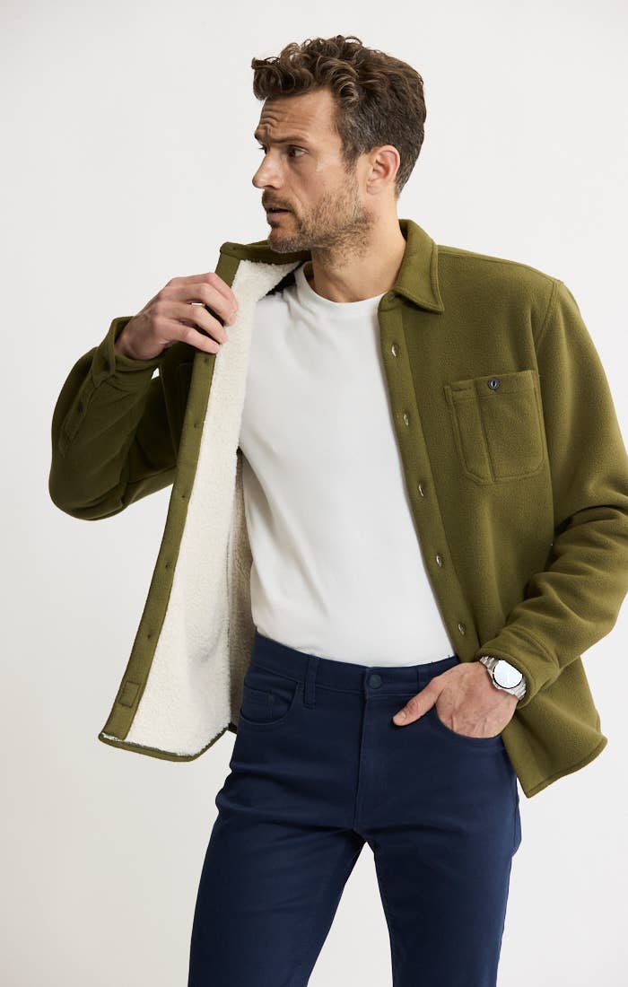 Sherpa Bonded Polar Fleece Shirt Jacket - Olive