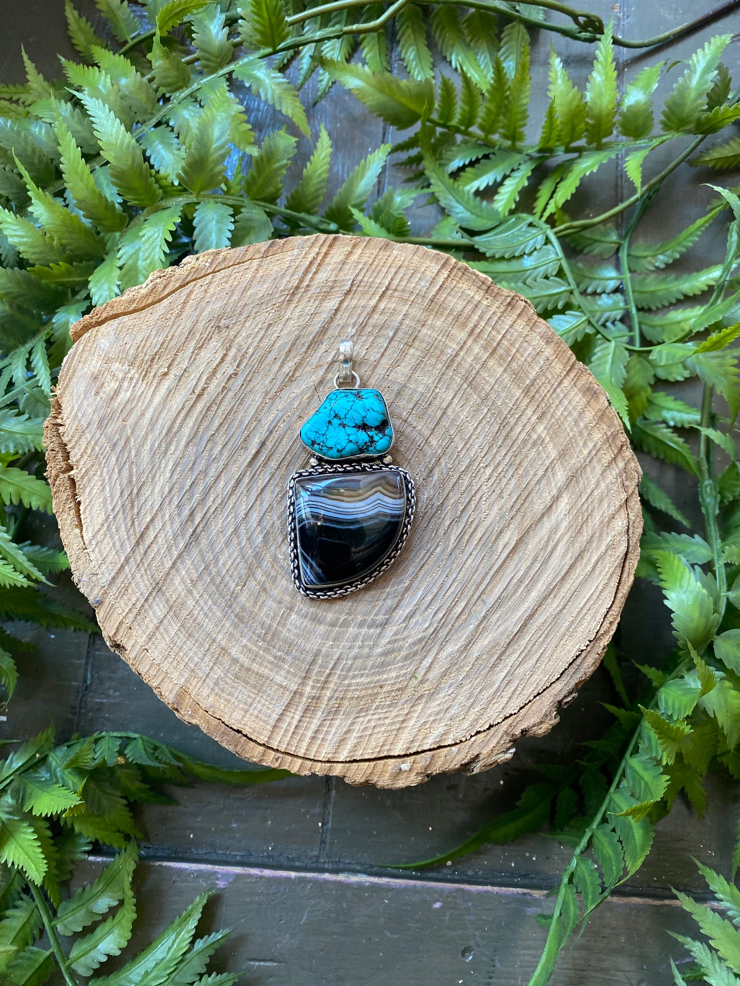 Compressed Turquoise Black Agate Pendant