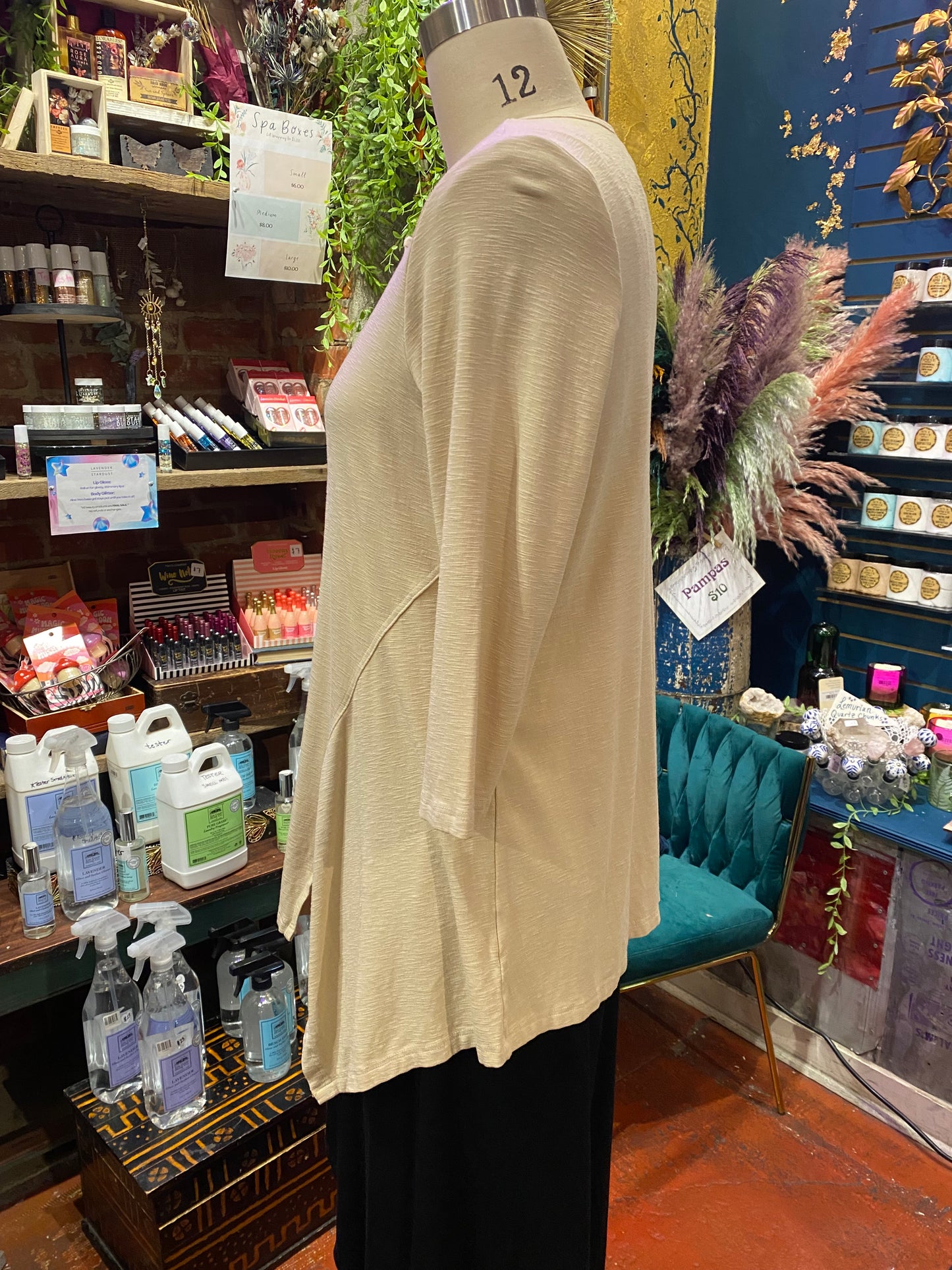 3/4 Sleeve Button Down Slit Shirt - Latte