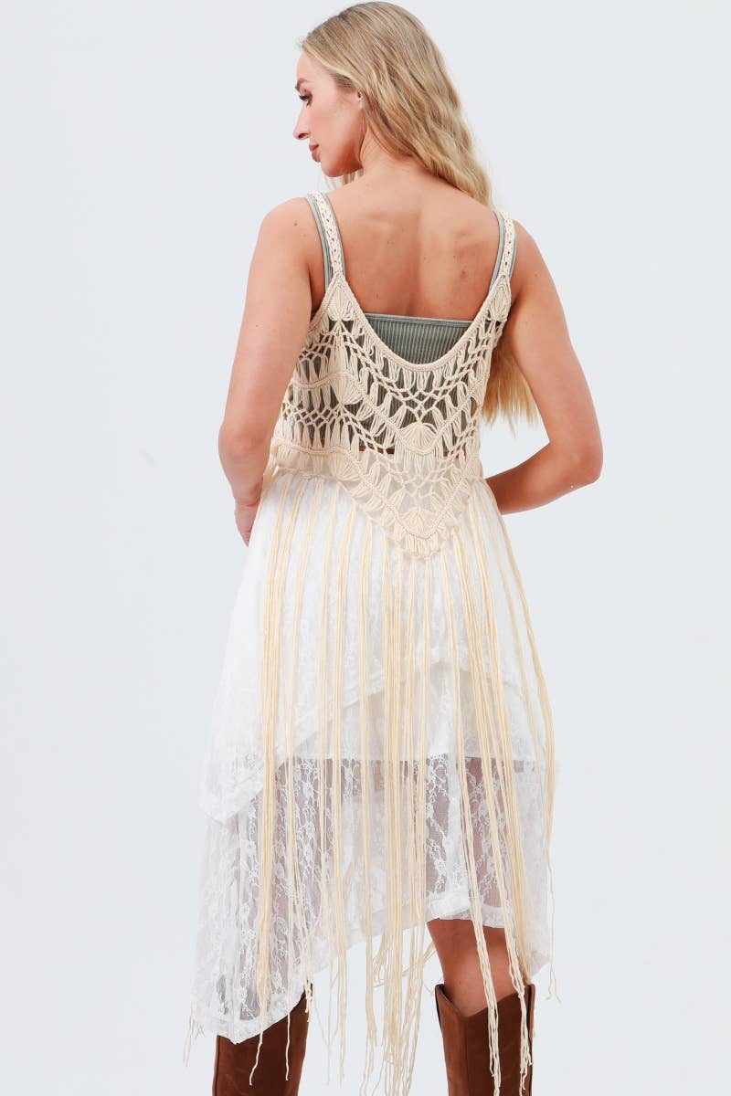 Tassel Fringe Crochet Tops - Natural ( one size )