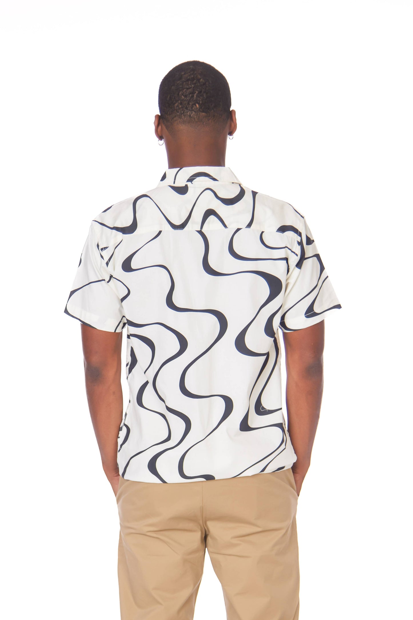 Men's Woven Printed Short Sleeve Shirt - Black & White Swirl