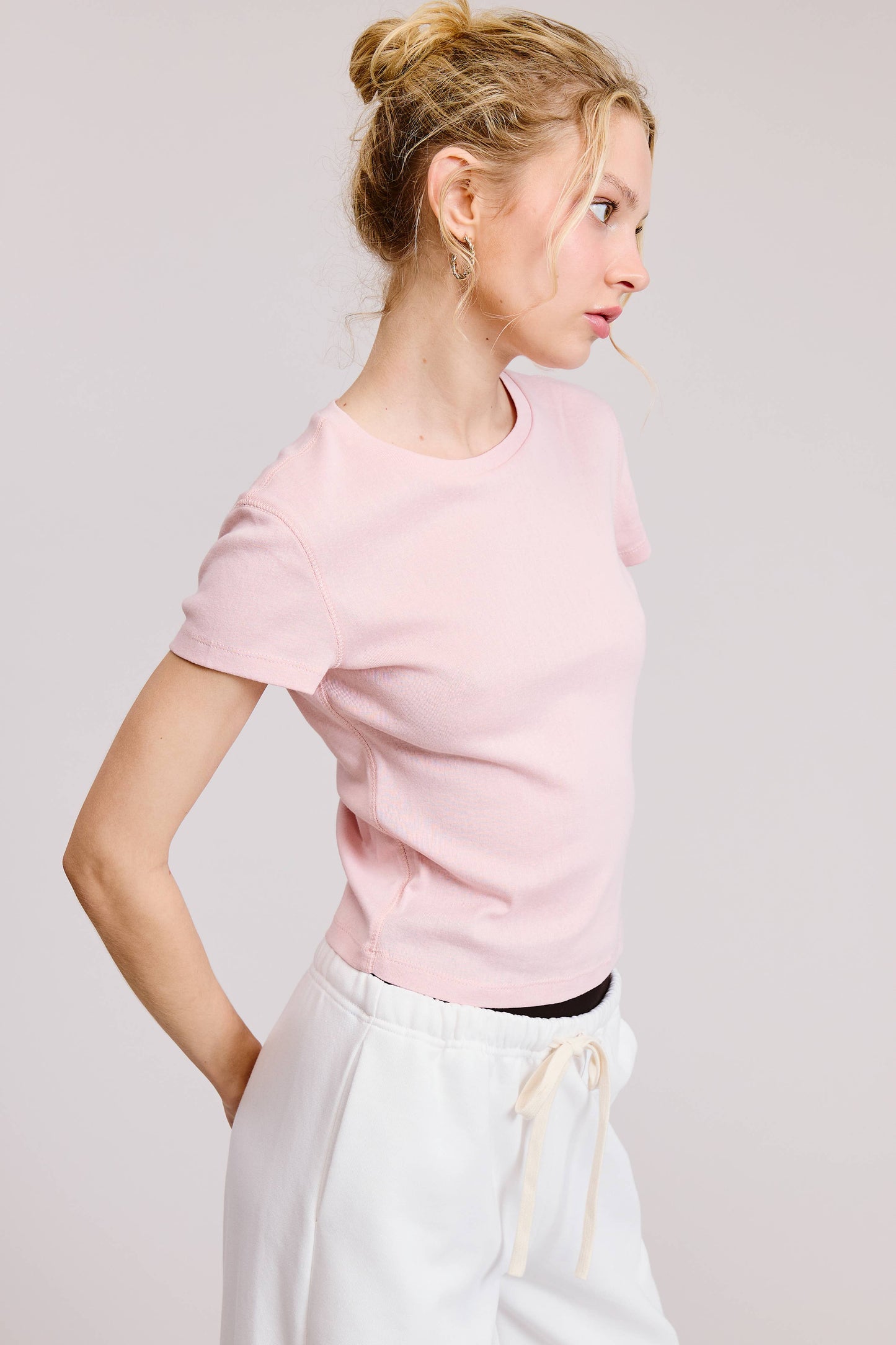 Short Sleeve, Solid Knit Baby Tee - Baby Pink