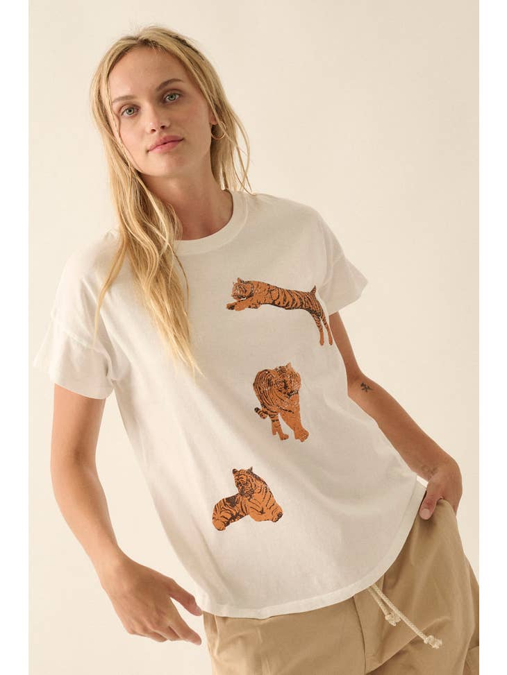 Vintage Washed Tiger Graphic Tee - La De Da