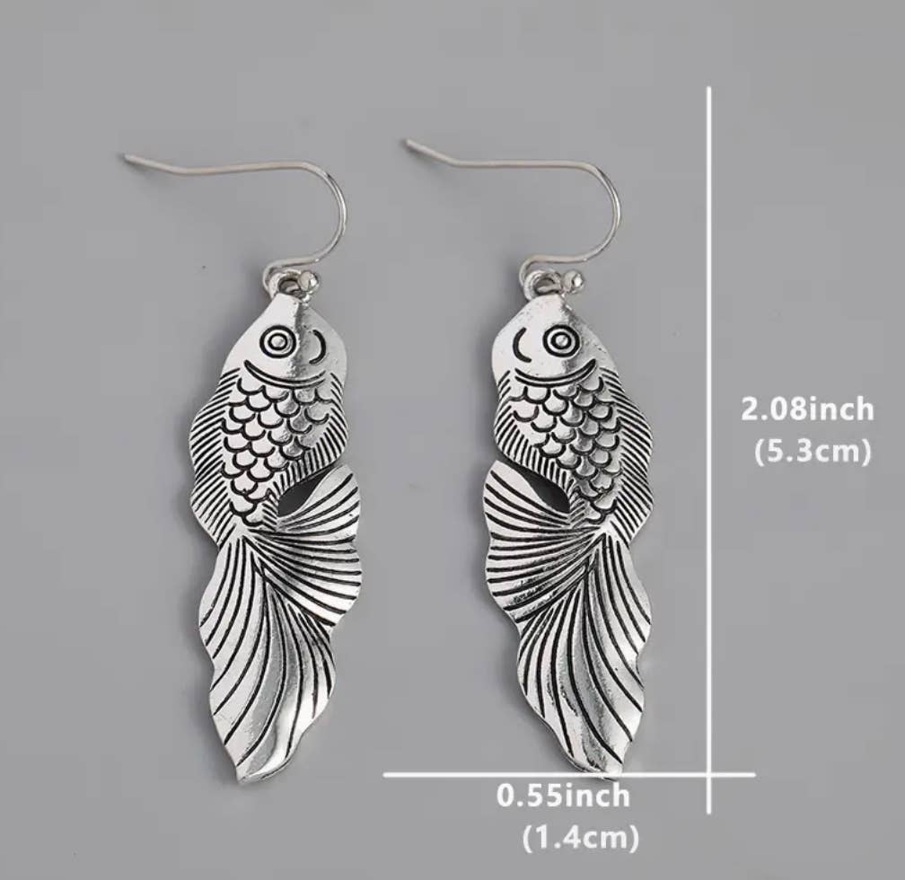 Lucky Fish Silver Drop Earrings
