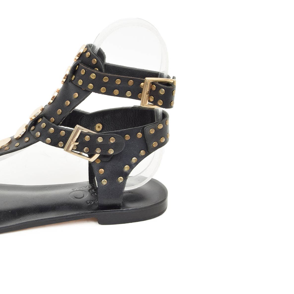 Dione Black Leather Women's Sandals