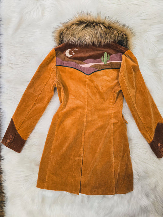 Cinnamon Gold Faux Fur Midi Jacket