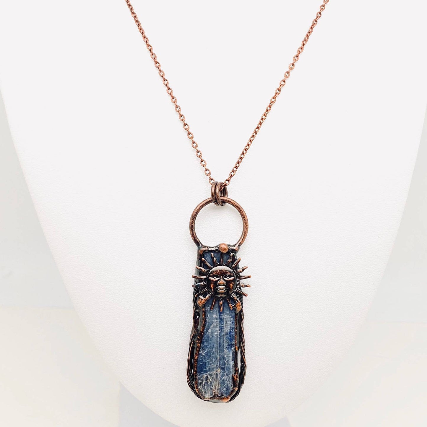 Blue Crystal Raw Stone Sun God Irregular Pendant Necklace