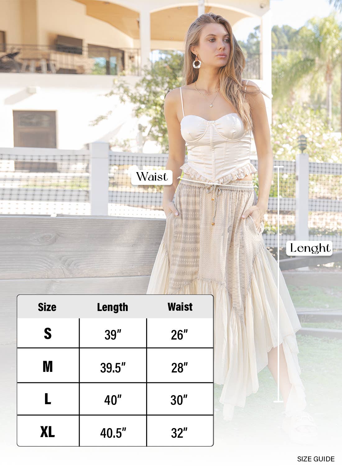 Boho Mixed Panel Drawstring Handkerchief Skirt - Latte