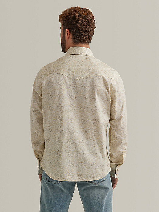 Men's Retro Western Snap Shirt: Off White Print