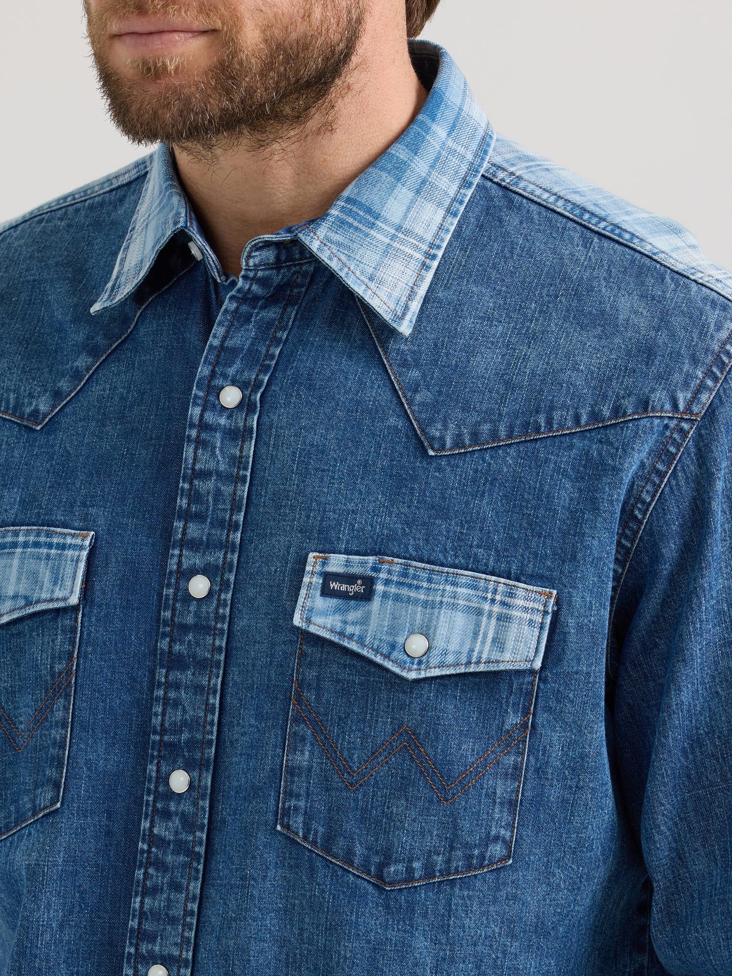 Vintage Woven Long Sleeve Shirt - Medium Wash