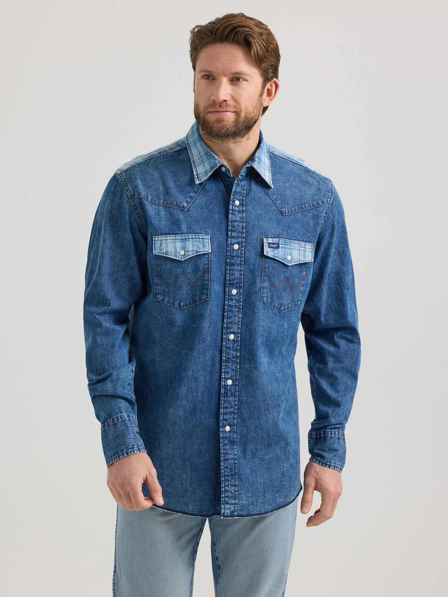 Vintage Woven Long Sleeve Shirt - Medium Wash