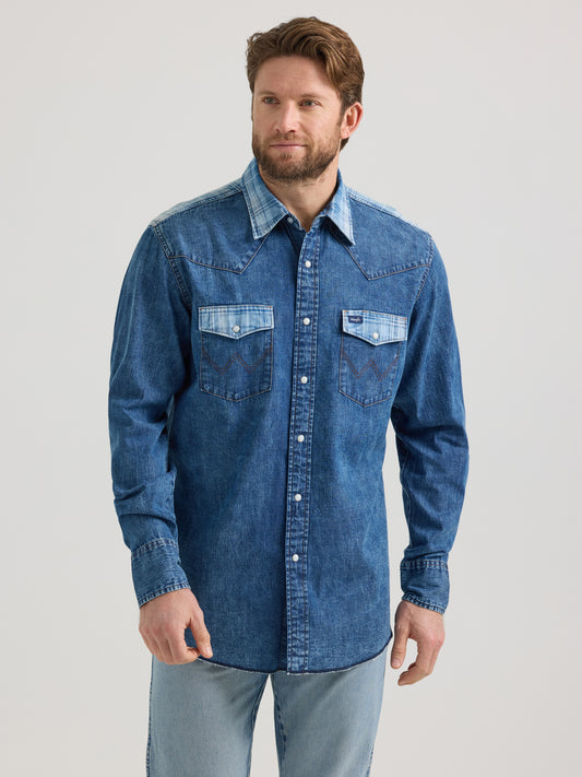 Vintage Woven Long Sleeve Shirt - Medium Wash