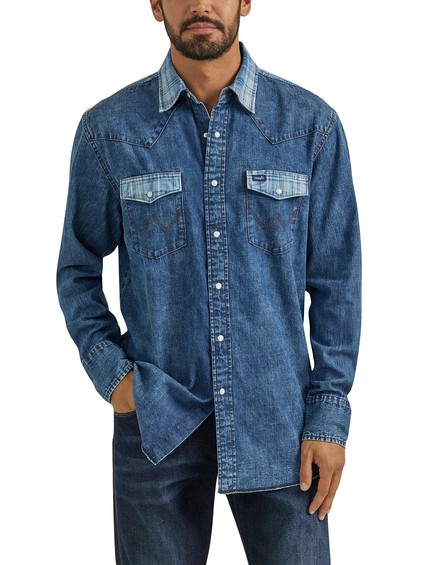 Vintage Woven Long Sleeve Shirt - Medium Wash