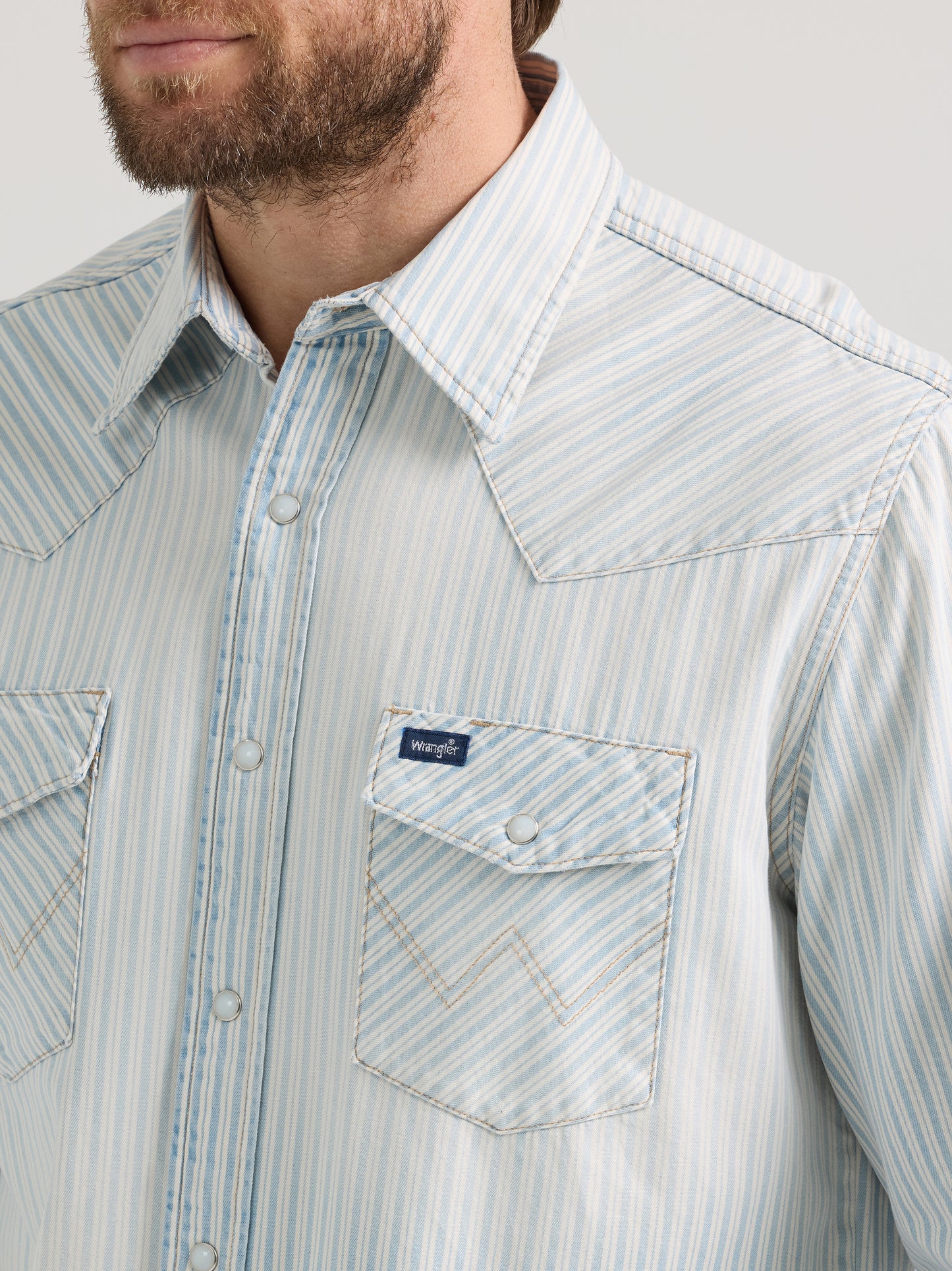 Vintage Woven Long Sleeve Shirt - White/Blue