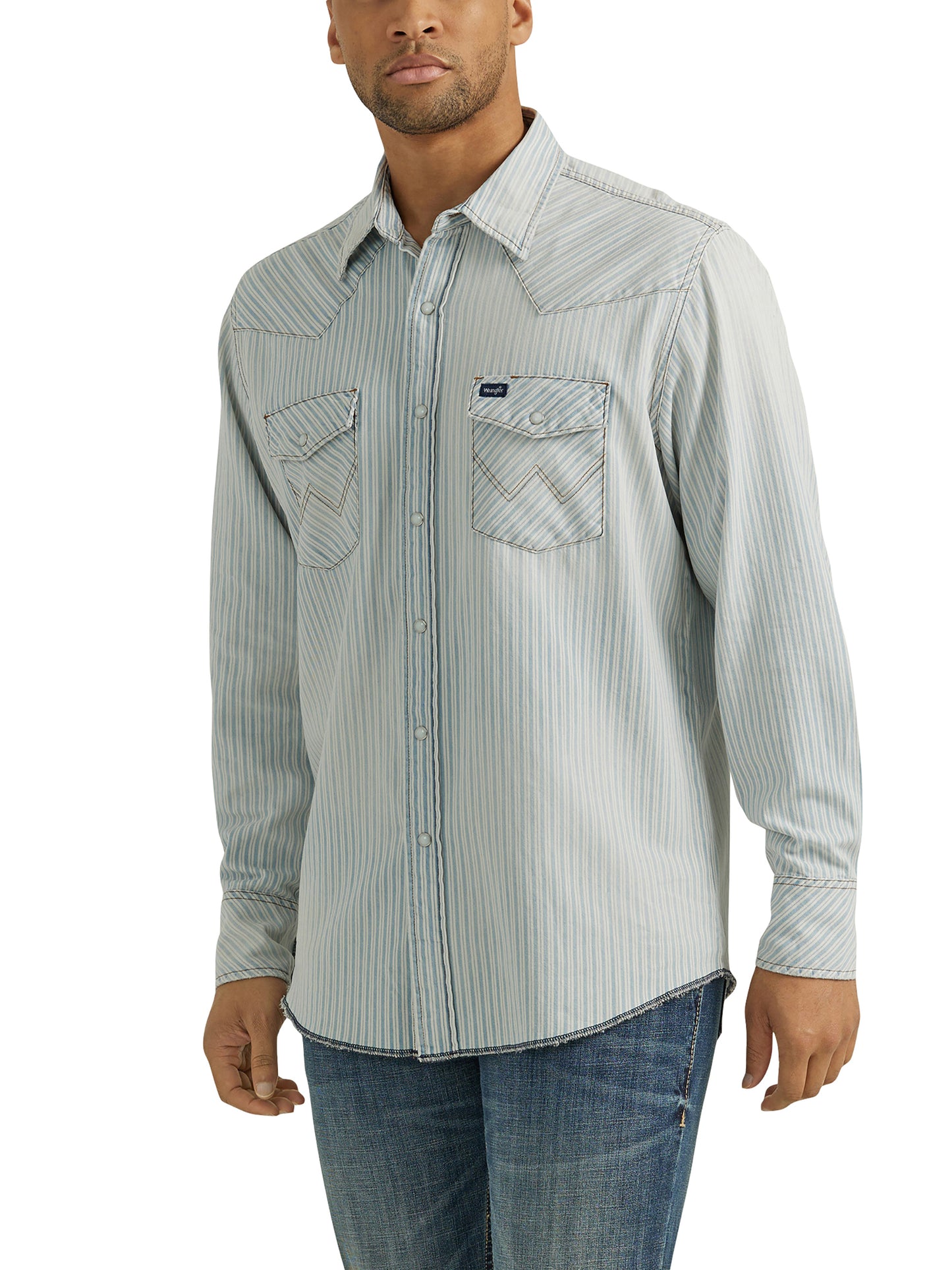 Vintage Woven Long Sleeve Shirt - White/Blue