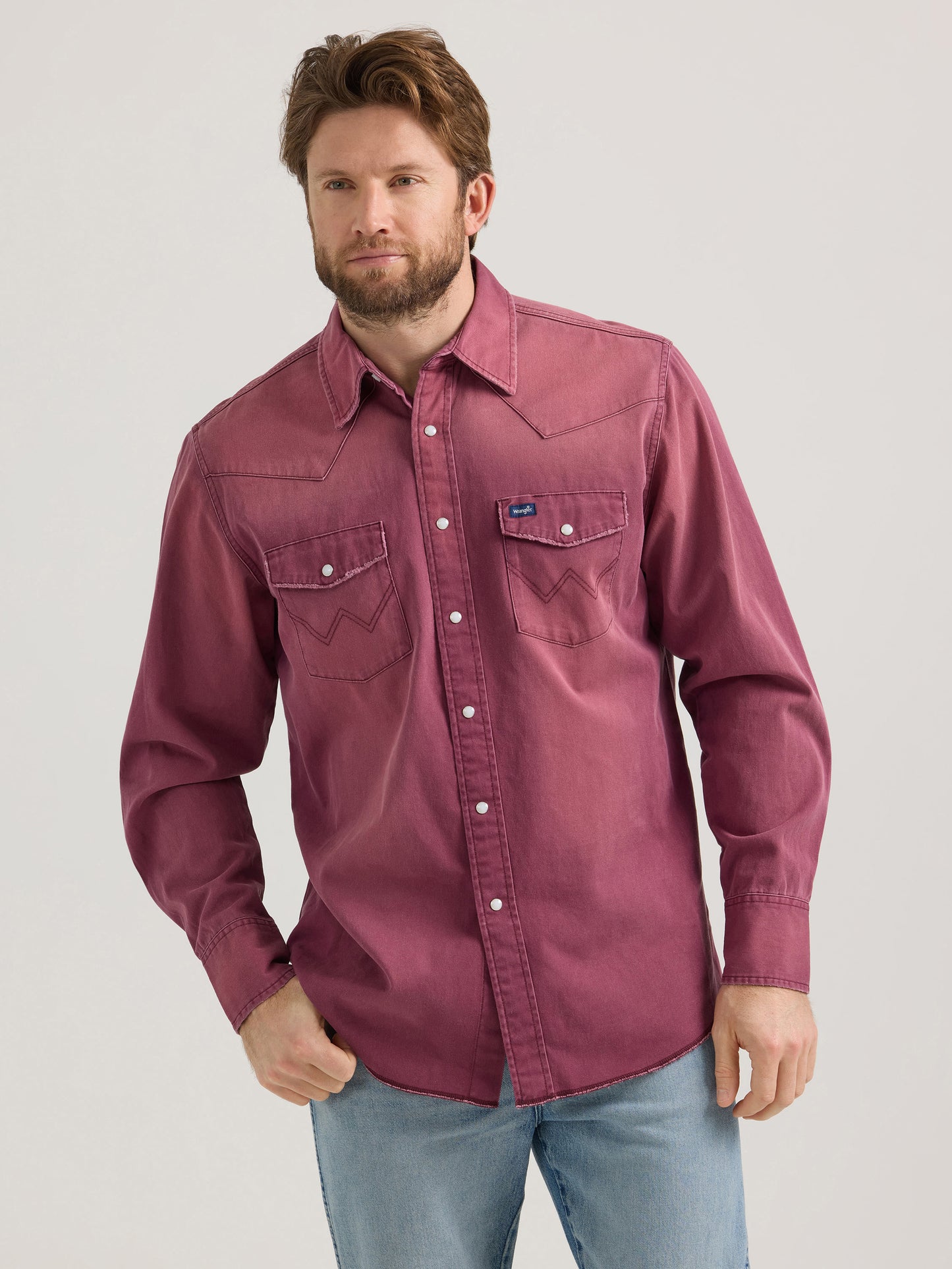 Vintage Woven Long Sleeve Shirt - Burgundy