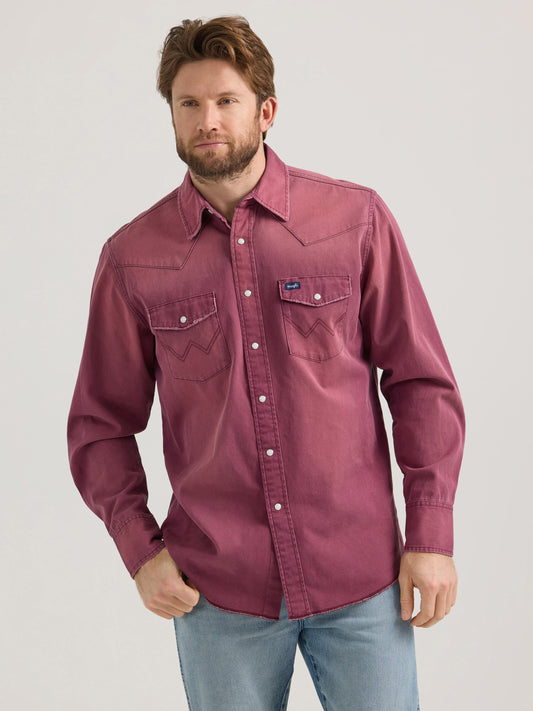 Vintage Woven Long Sleeve Shirt - Burgundy