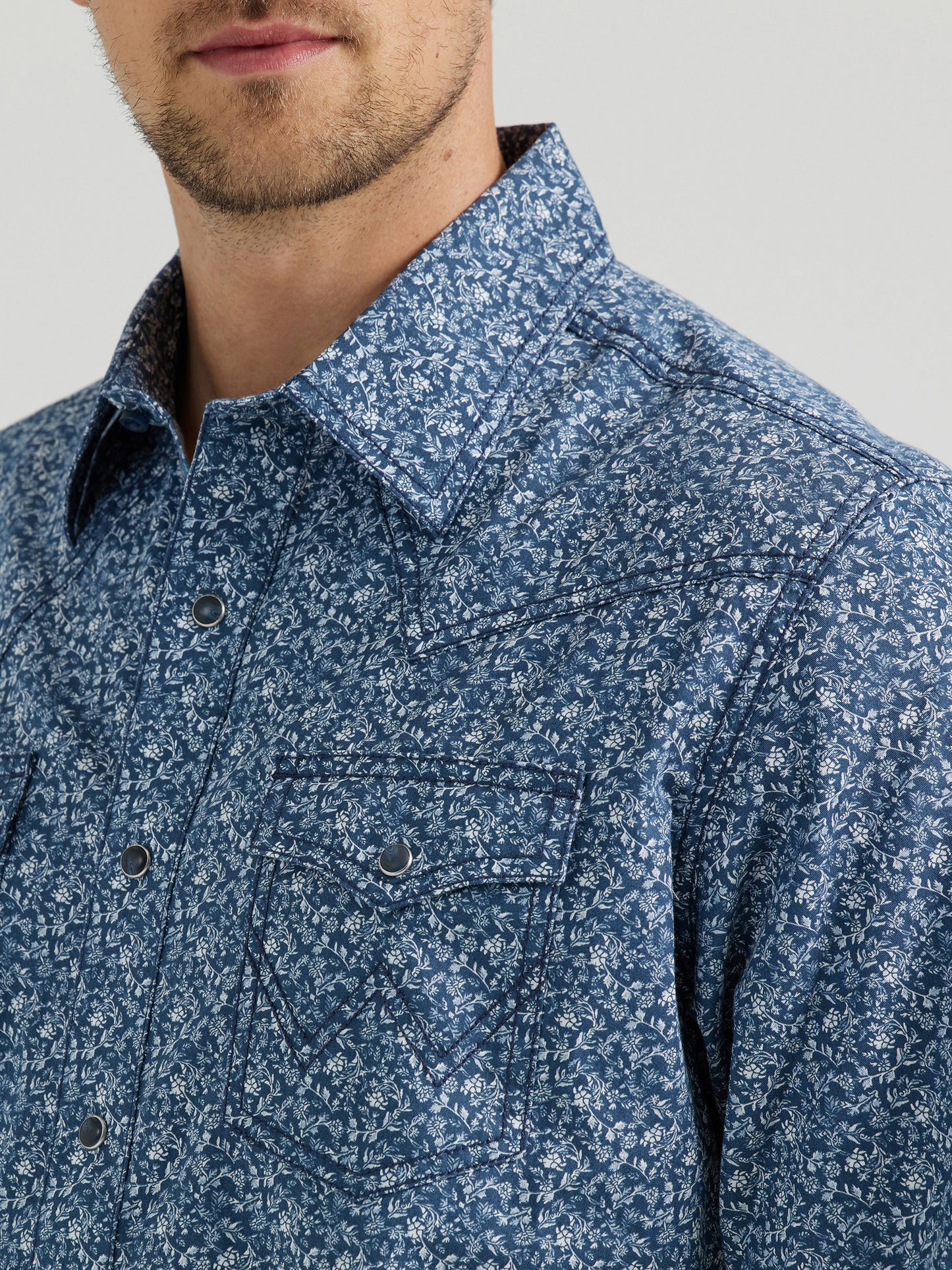 Western Snap Printed Shirt- Navy