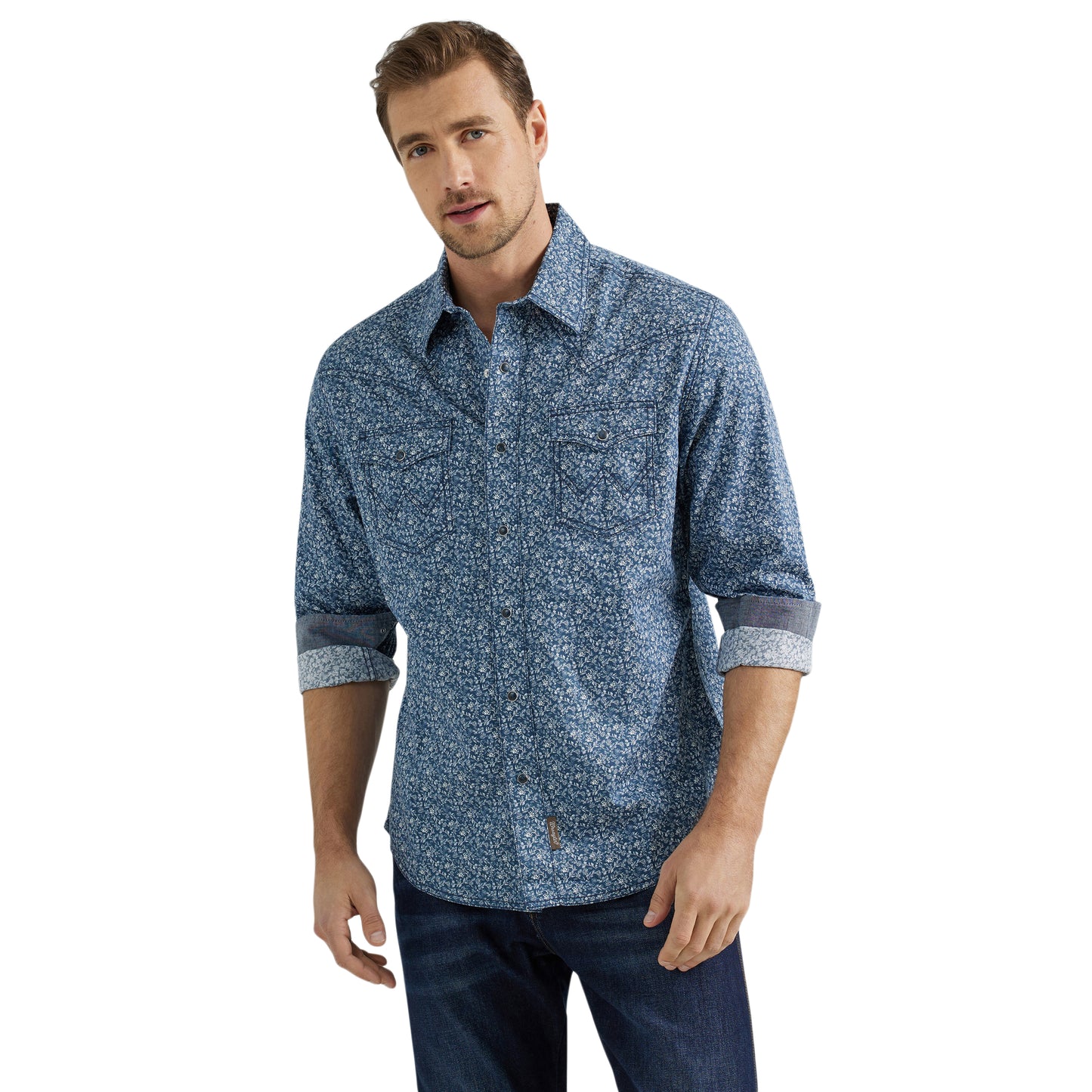Western Snap Printed Shirt- Navy