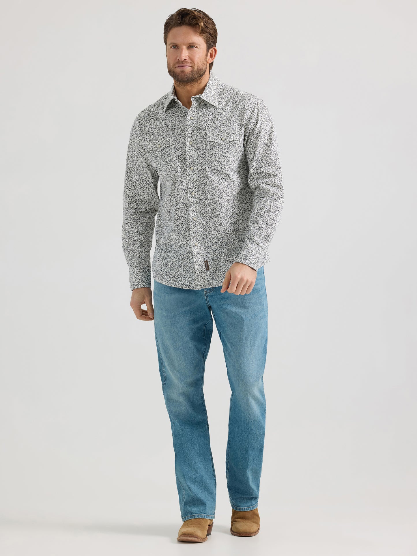 Mens Gray Vines Western Snap Shirt