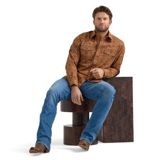 Mens Caramel Floral Western Snap Shirt