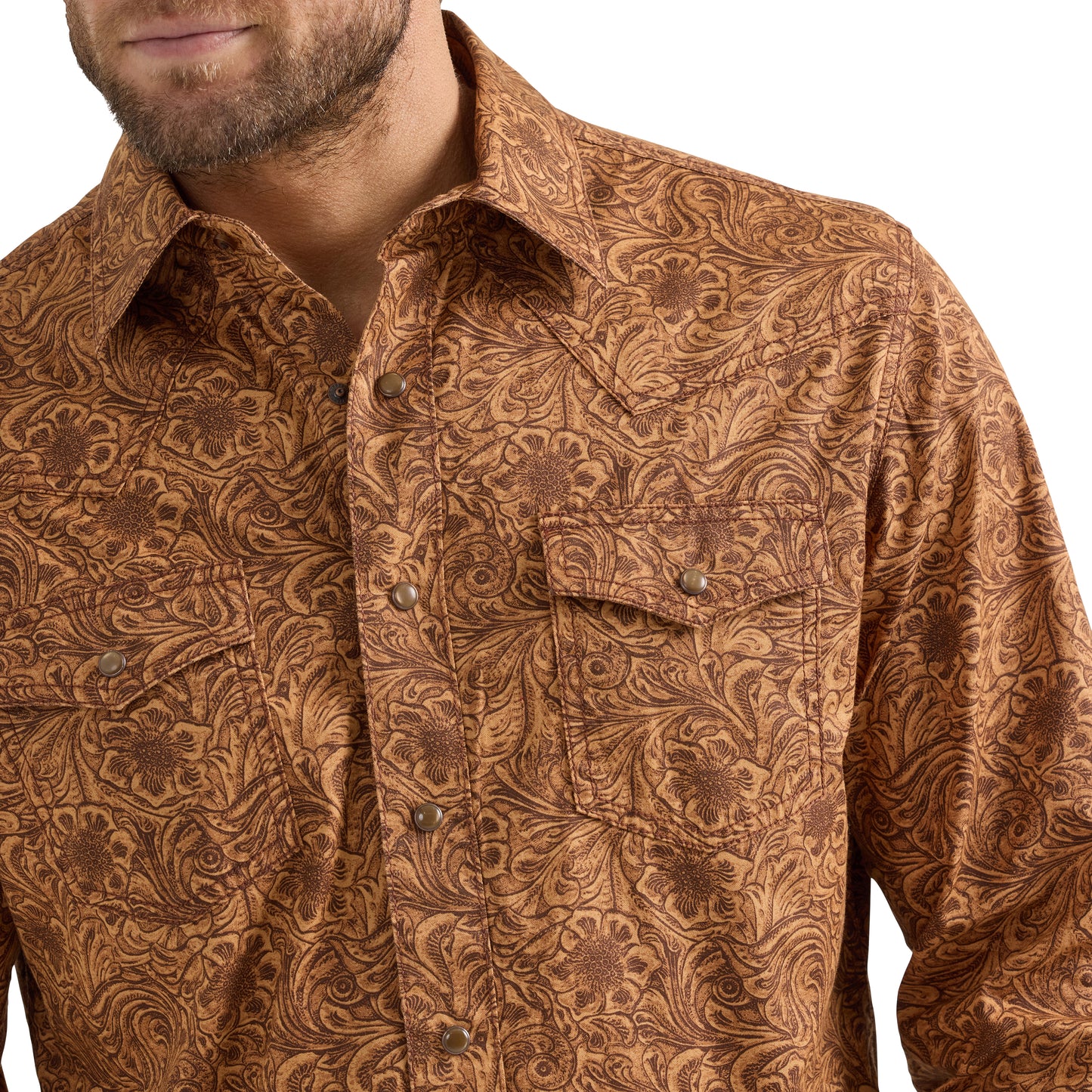 Mens Caramel Floral Western Snap Shirt