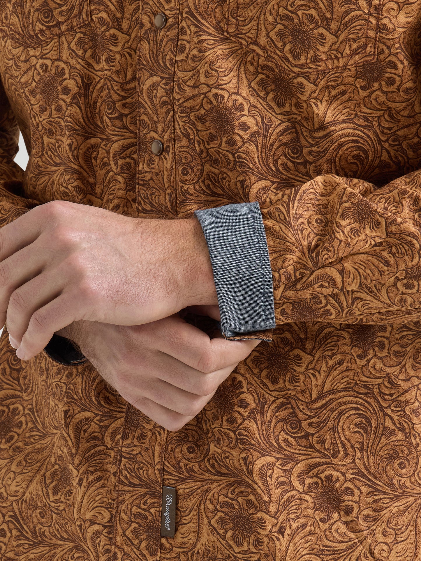 Mens Caramel Floral Western Snap Shirt
