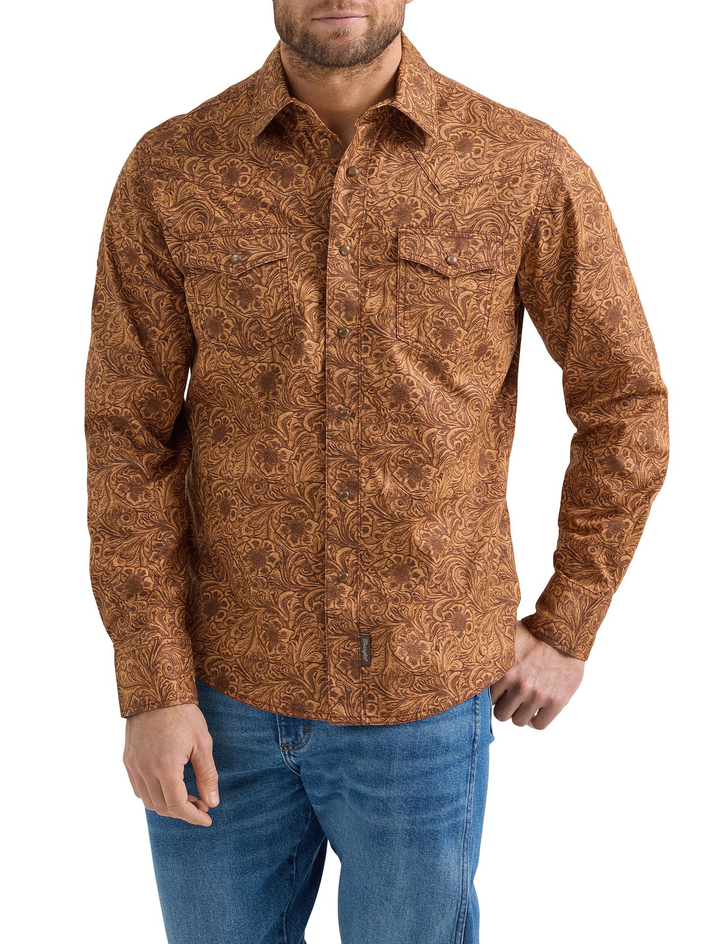 Mens Caramel Floral Western Snap Shirt